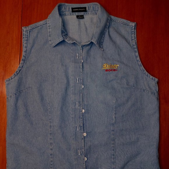 Shiner Bock womens sleeveless denim button down sz M - Picture 1 of 4